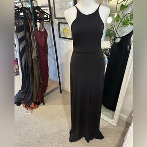 Black Sleeveless high neck maxi dress with side slit